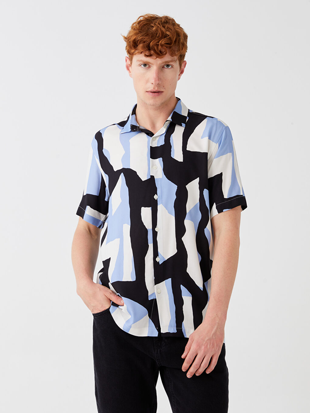 Regular Fit Short Sleeve Patterned Viscose Men's Shirt-1