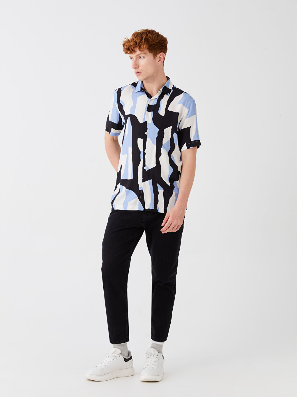 Regular Fit Short Sleeve Patterned Viscose Men's Shirt-2