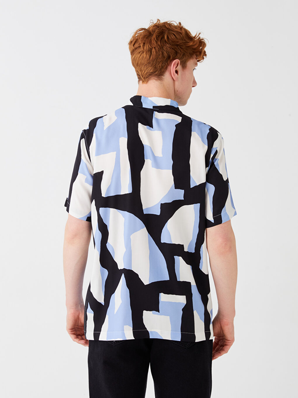 Regular Fit Short Sleeve Patterned Viscose Men's Shirt-4