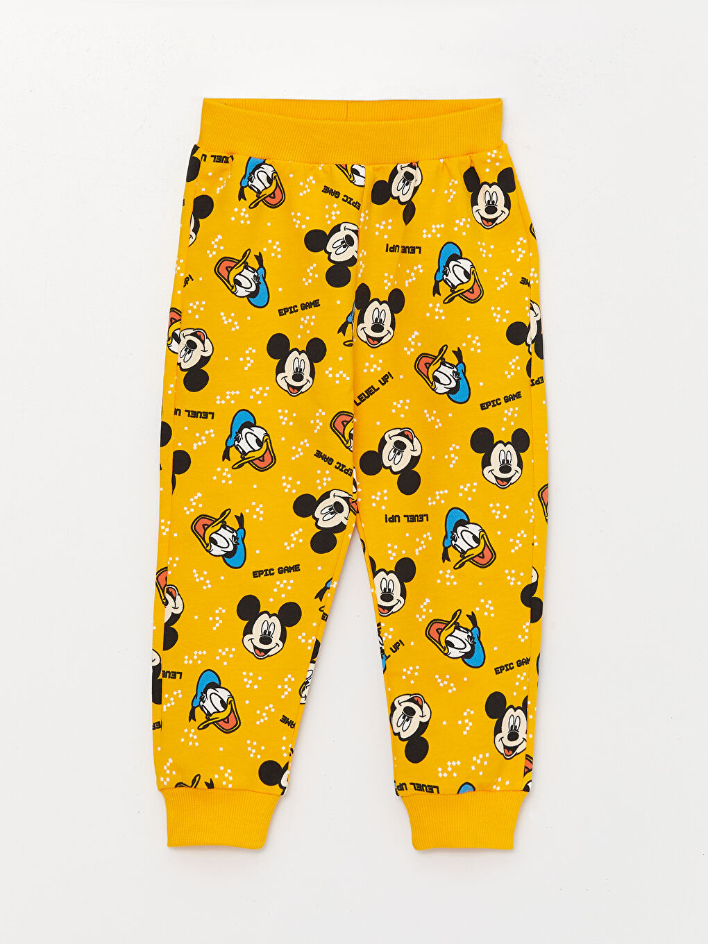 Sarı Bisiklet Yaka Uzun Kol Mickey Mouse Baskılı Erkek Bebek Sweatshirt ve Pantolon-2