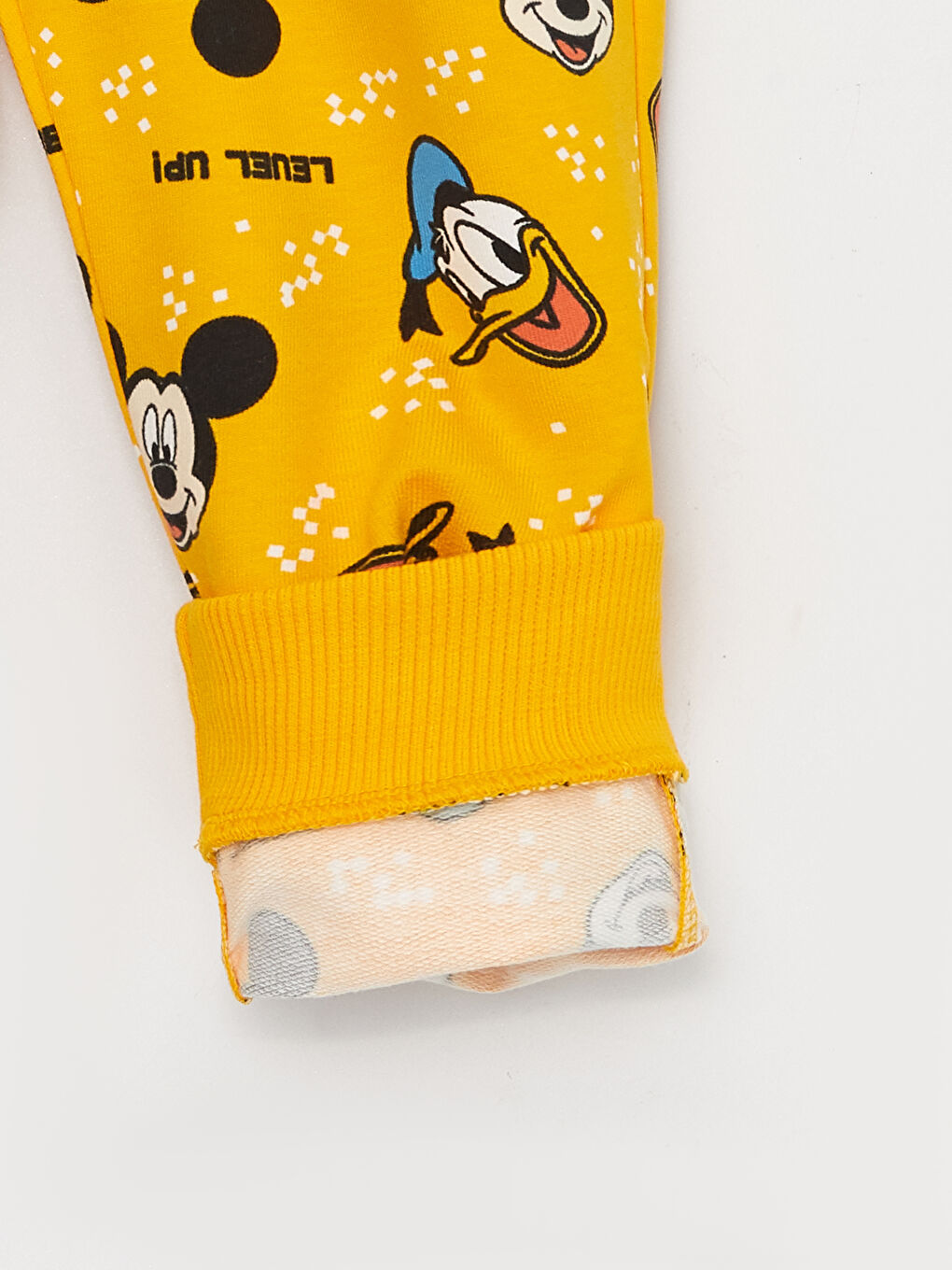 Sarı Bisiklet Yaka Uzun Kol Mickey Mouse Baskılı Erkek Bebek Sweatshirt ve Pantolon-3