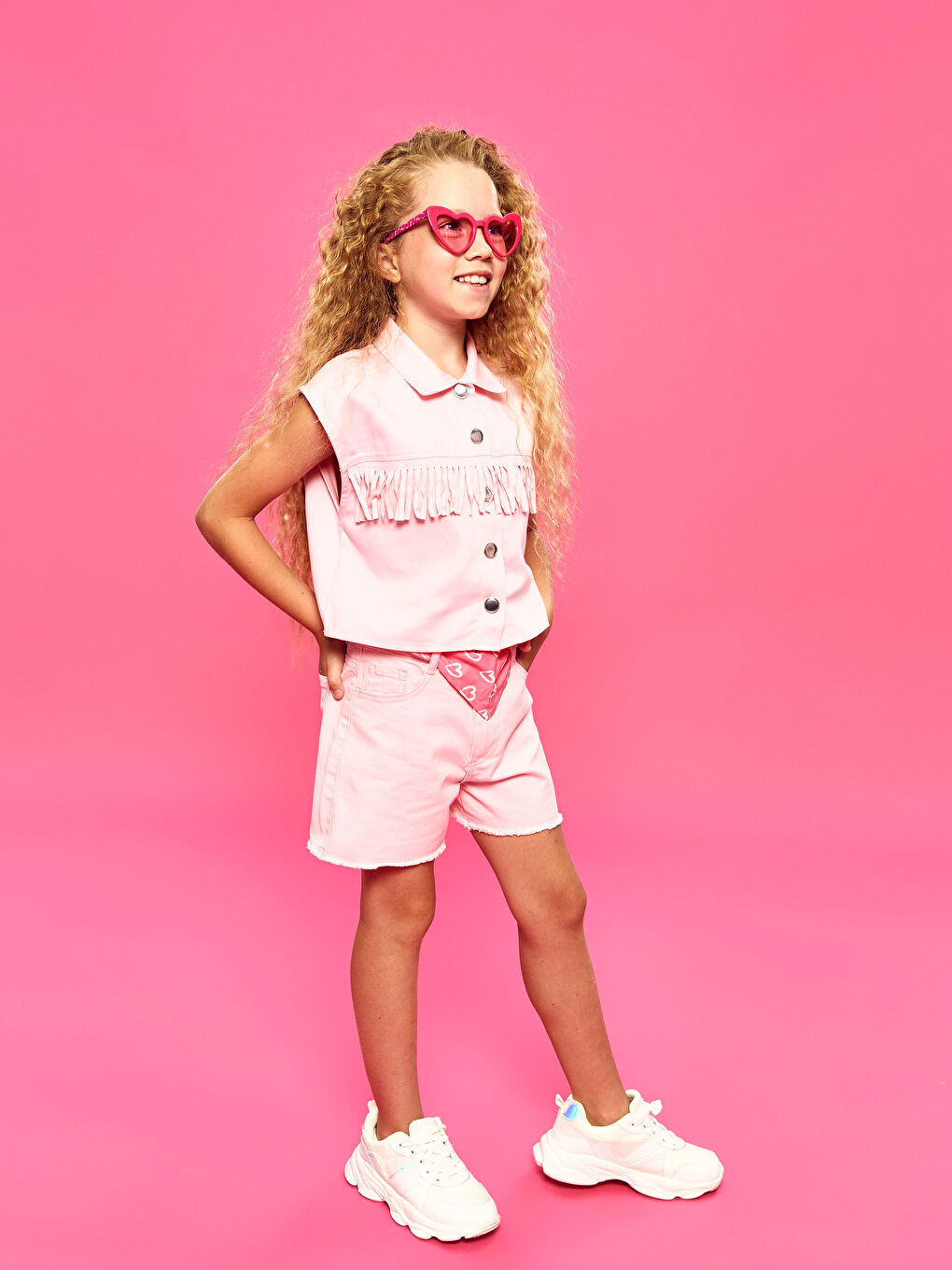 Pembe Basic Gabardin Kız Çocuk Şort-1