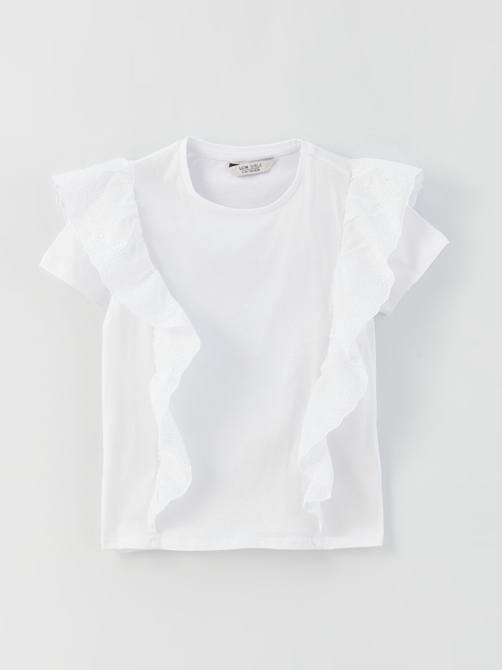 Beyaz Bisiklet Yaka Basic Kısa Kollu Kız Çocuk Tişört