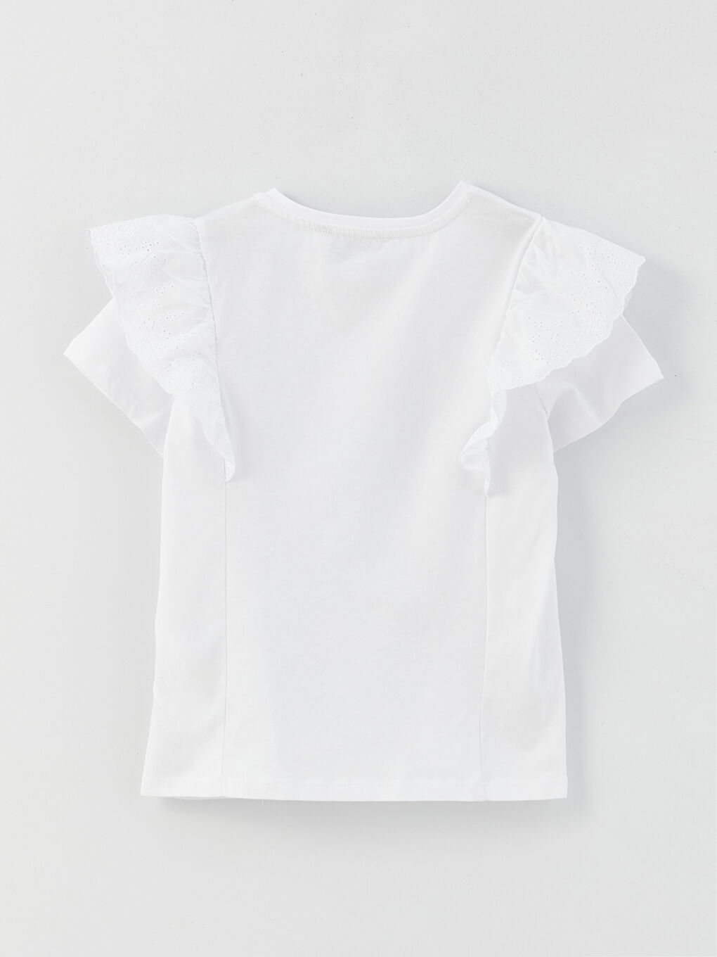 Beyaz Bisiklet Yaka Basic Kısa Kollu Kız Çocuk Tişört-1