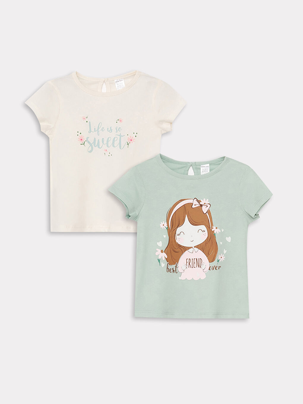 Crew Neck Printed Baby Girls T-Shirt 2 Pack
