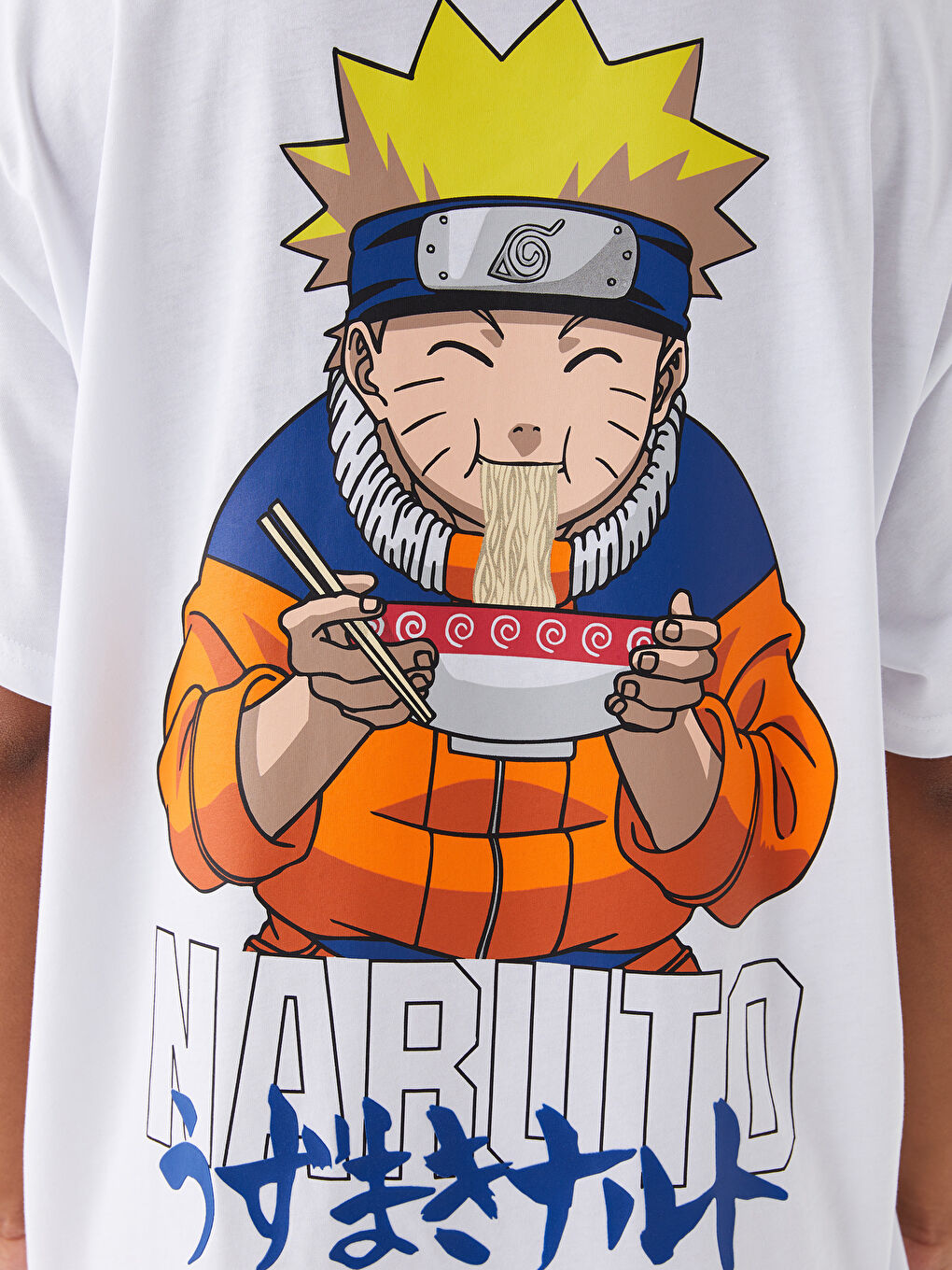 Beyaz Bisiklet Yaka Naruto Baskılı Kısa Kollu Kadın Tişört-3