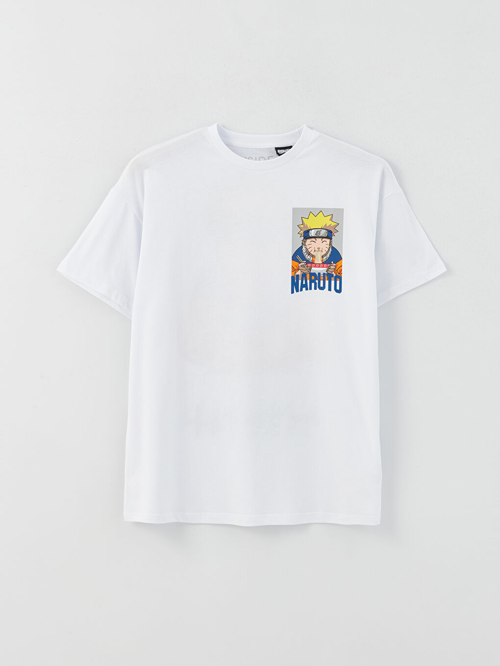 Beyaz Bisiklet Yaka Naruto Baskılı Kısa Kollu Kadın Tişört-5