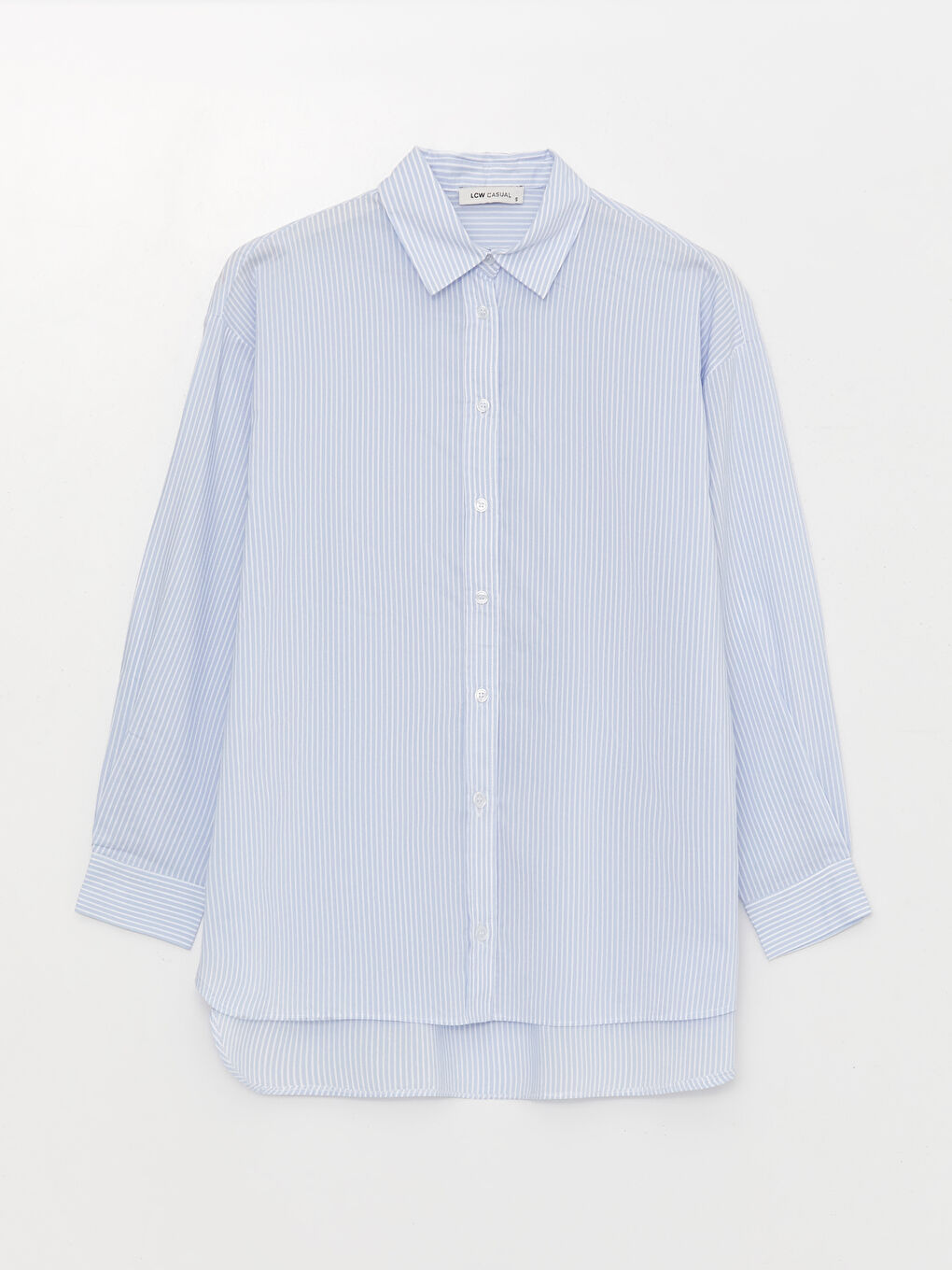 Mavi Çizgili Oversize Poplin Kadın Gömlek-5