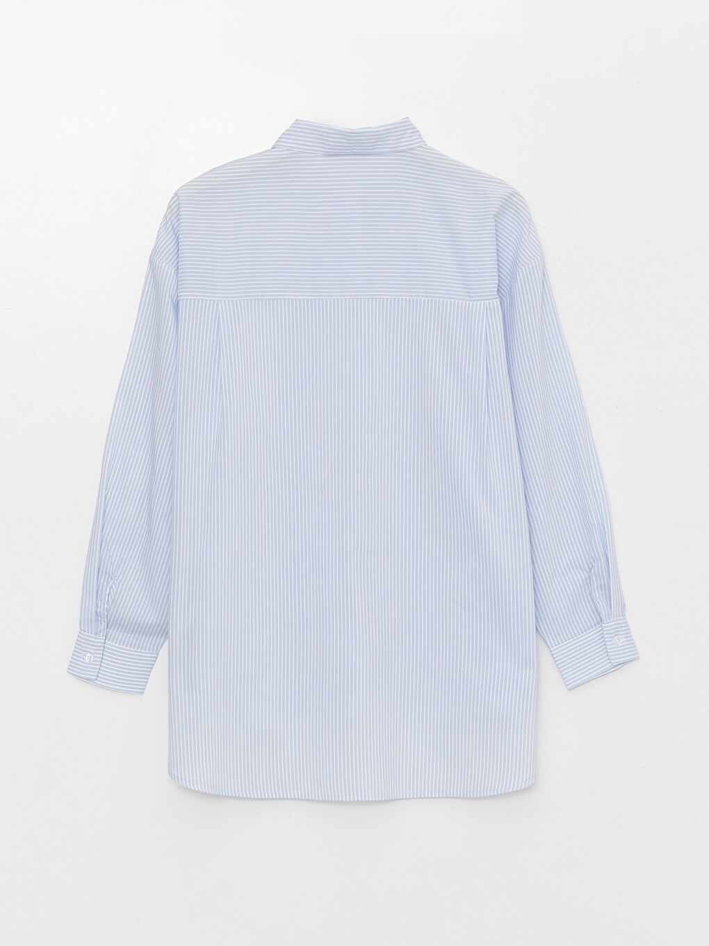 Mavi Çizgili Oversize Poplin Kadın Gömlek-6