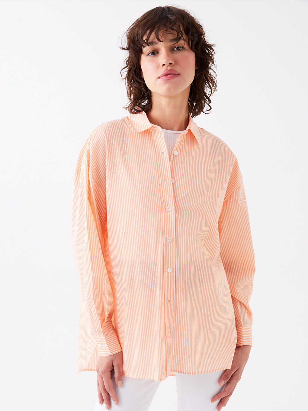 Striped Oversize Poplin Women's Shirt -S3ID66Z8-LGZ