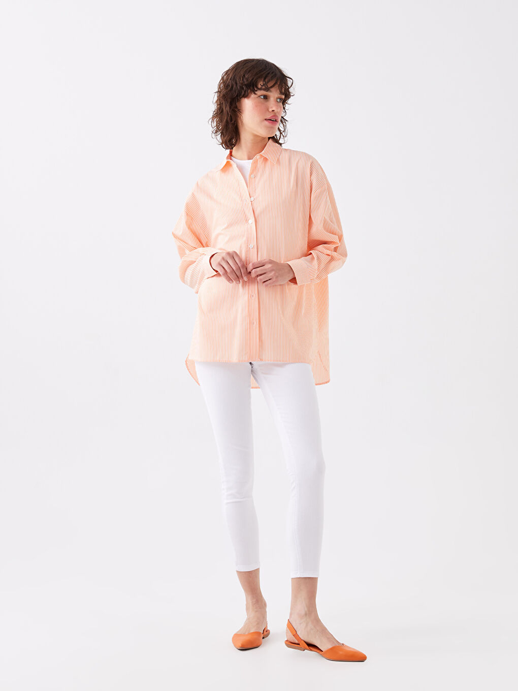 Striped Oversize Poplin Women's Shirt -S3ID66Z8-LGZ