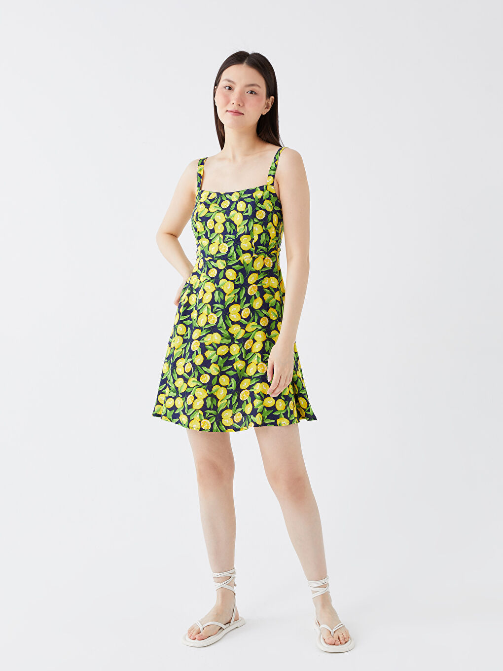Square Collar Patterned Strap Women's Dress -S3ID70Z8-LSJ