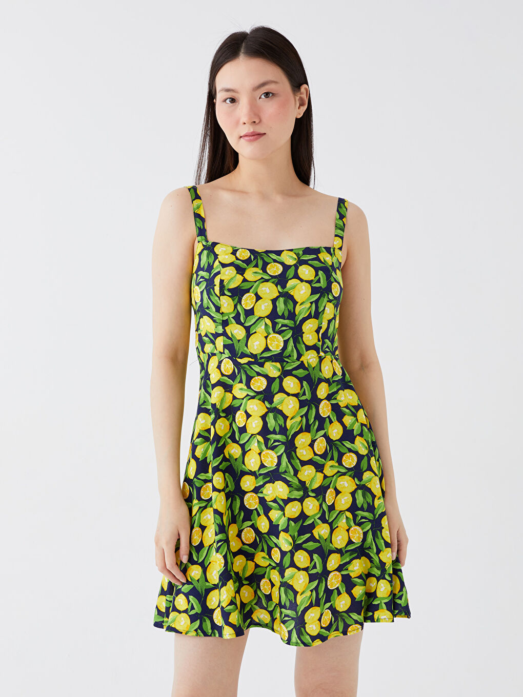Square Collar Patterned Strap Women's Dress -S3ID70Z8-LSJ