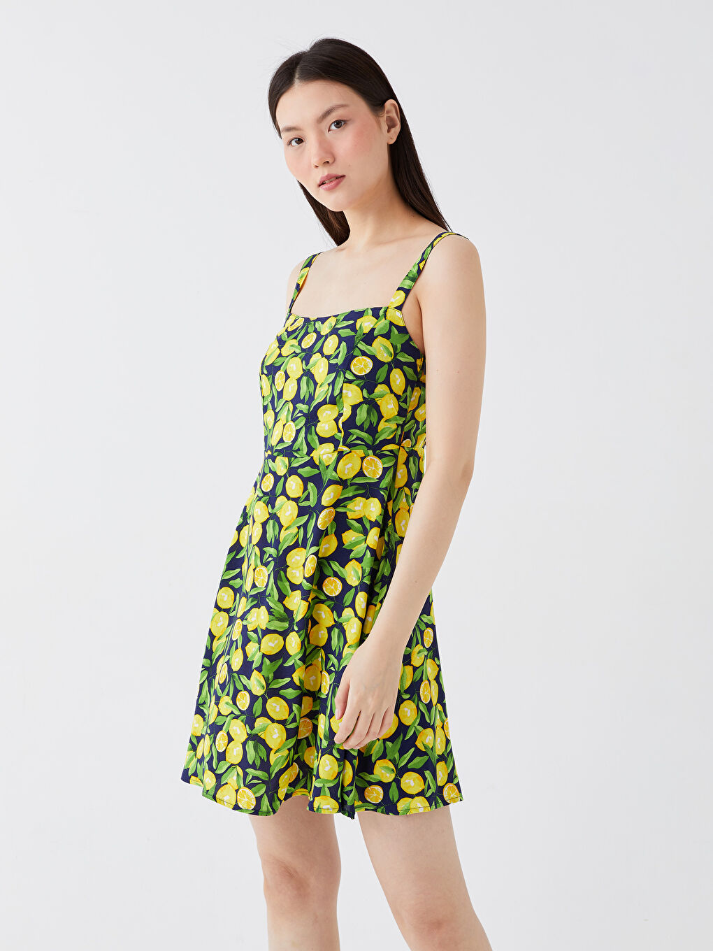 Square Collar Patterned Strap Women's Dress -S3ID70Z8-LSJ