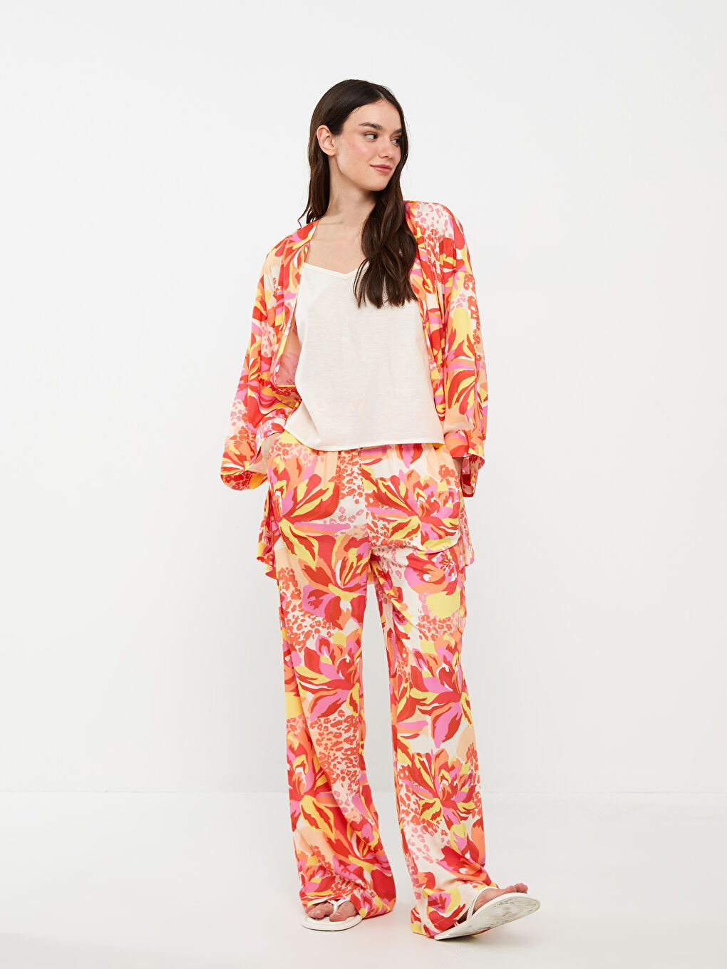 Elastic Waist Figured Palazzo Pants