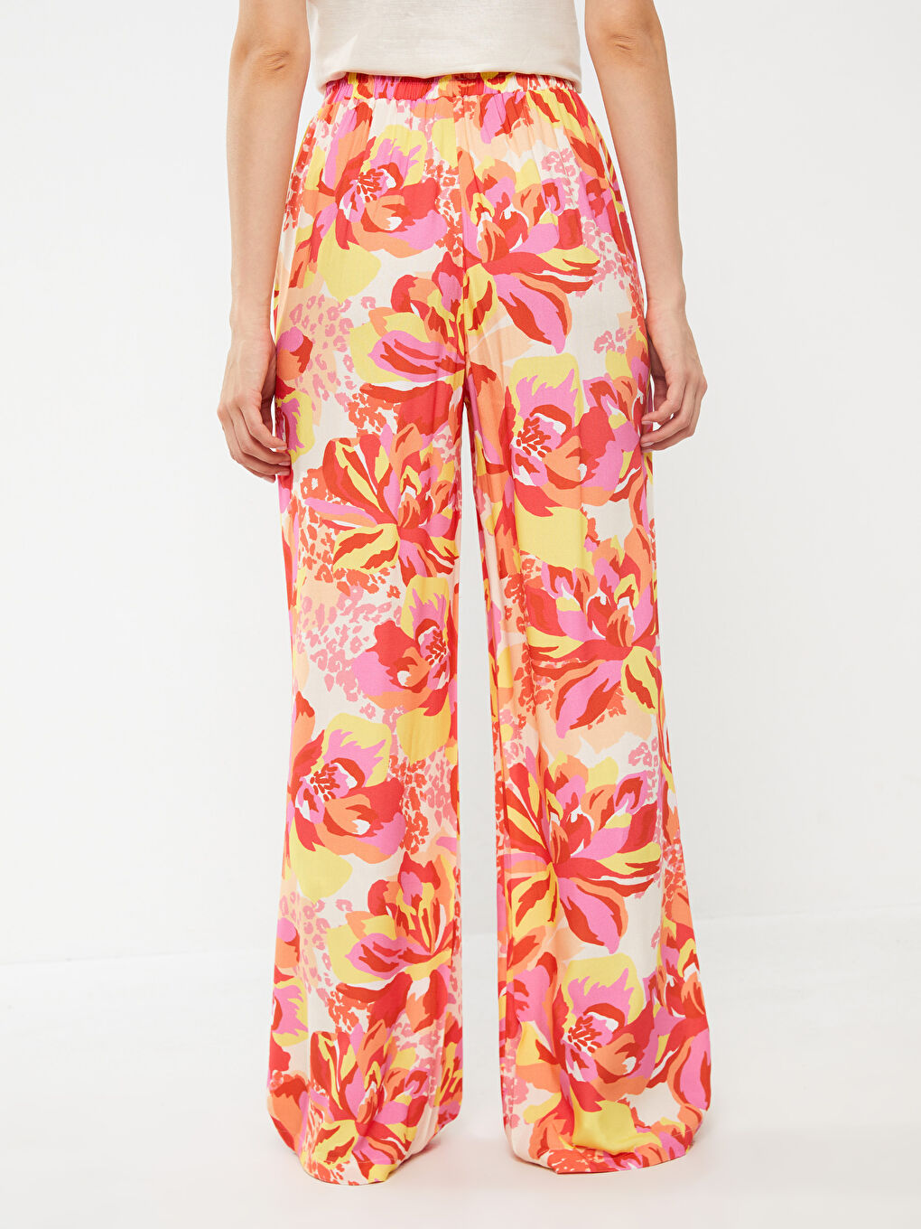 Elastic Waist Figured Palazzo Pants-2