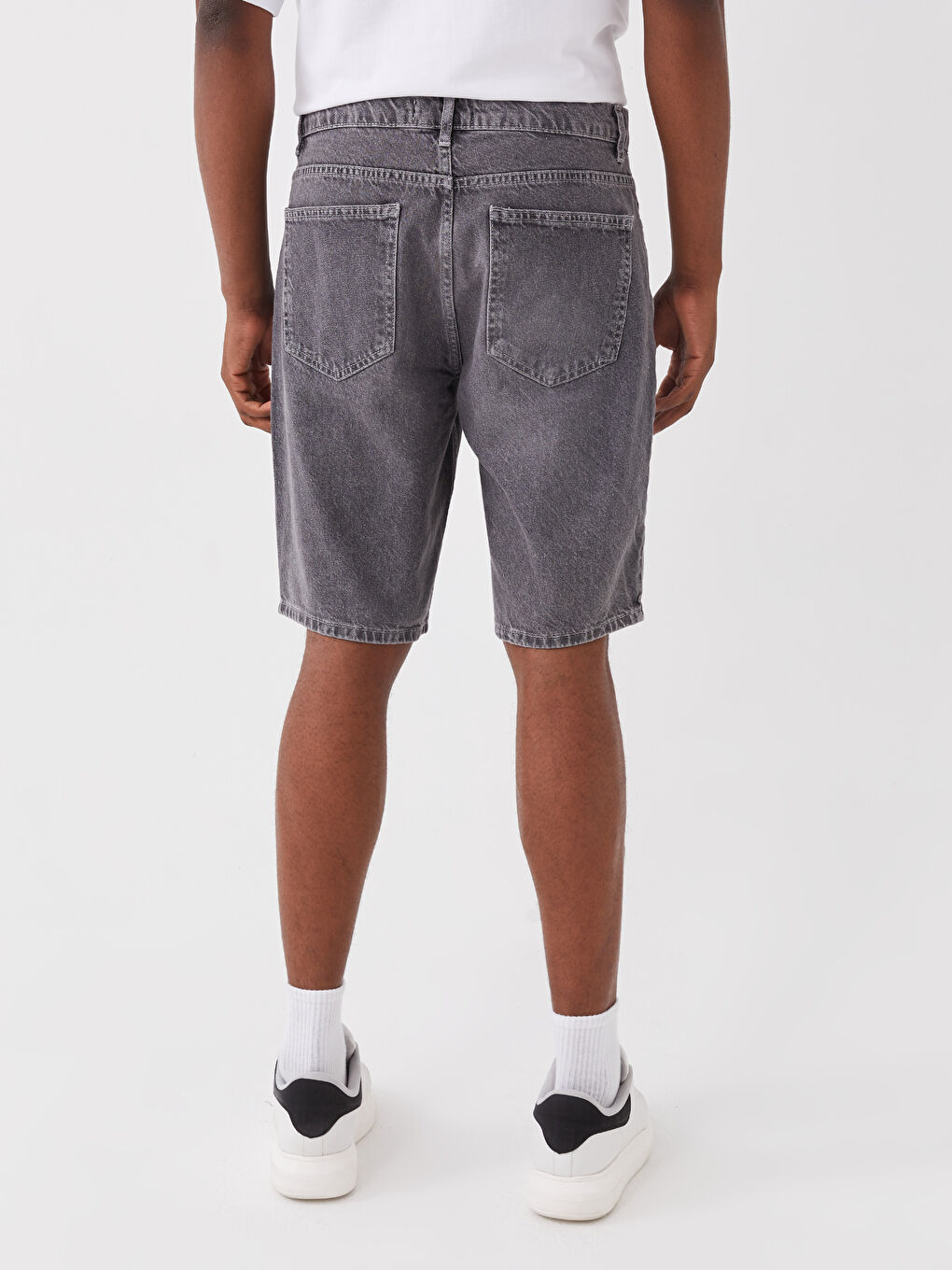 Gri Standart Kalıp Erkek Jean Şort-3