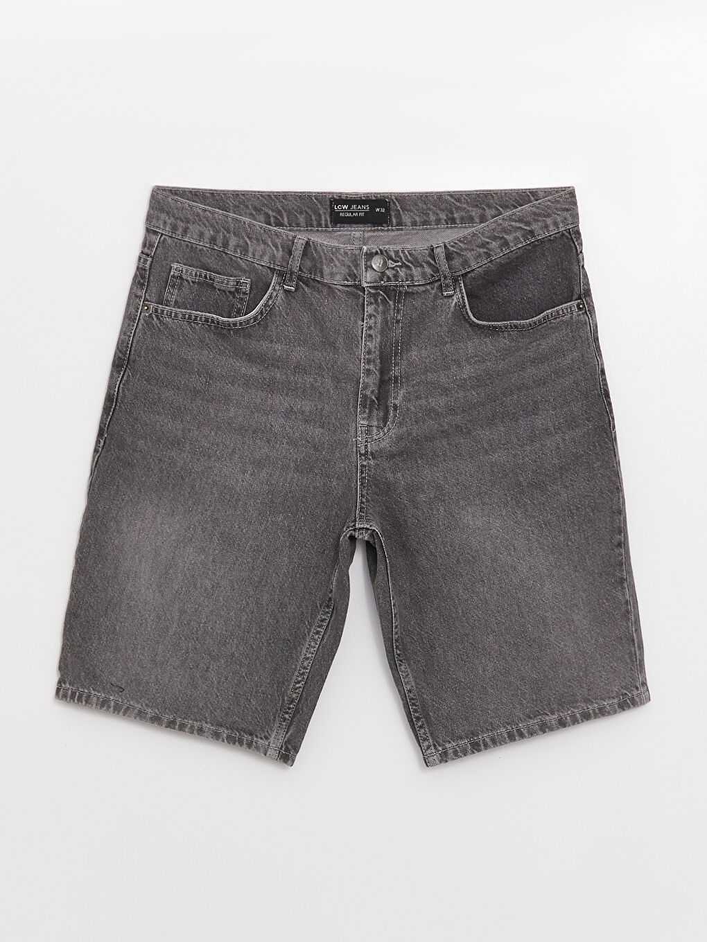 Gri Standart Kalıp Erkek Jean Şort-5