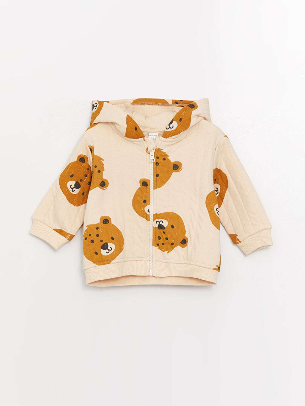 سويت شيرت بكابوش وكم طويل مطبوع بسوستة وبنطلون أولاد رضع - طقم 2 قطع-1