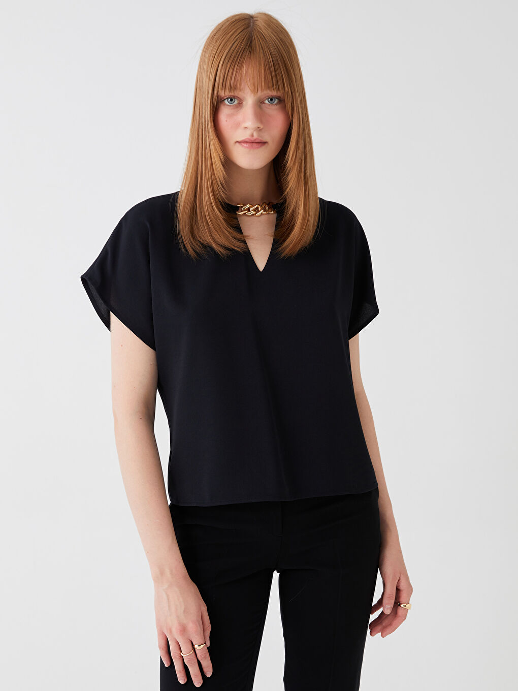 Crew Neck Straight Short Sleeve Women Blouse -S3IE25Z8-CVL