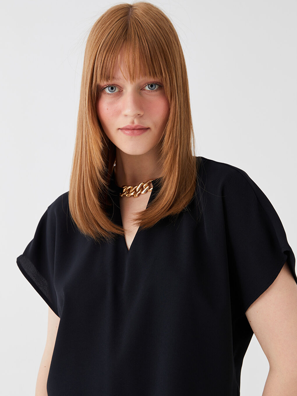 Crew Neck Straight Short Sleeve Women Blouse -S3IE25Z8-CVL