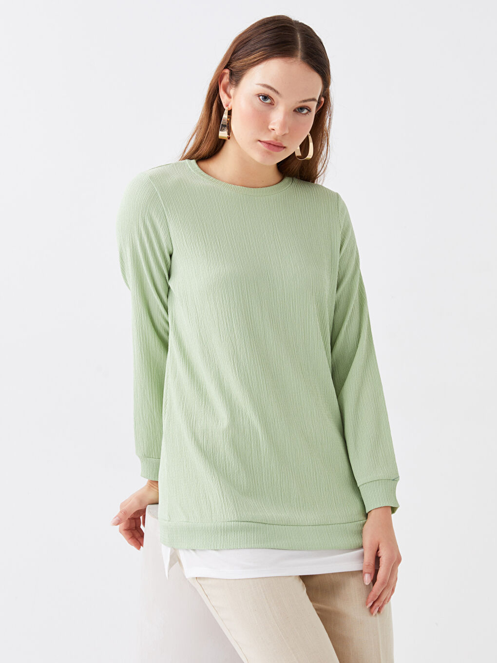 Crew Neck Plain Long Sleeve Women's Tunic