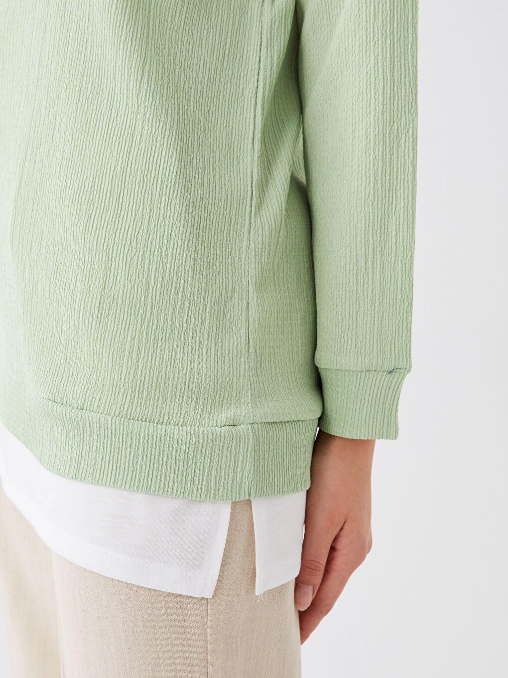 Crew Neck Plain Long Sleeve Women's Tunic-3