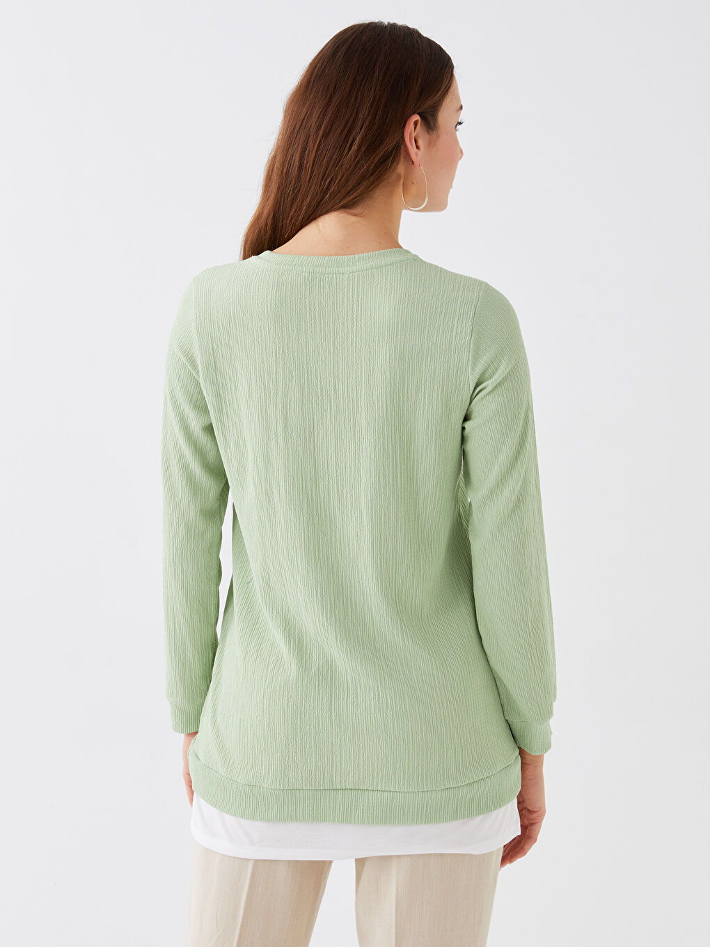 Crew Neck Plain Long Sleeve Women's Tunic-4