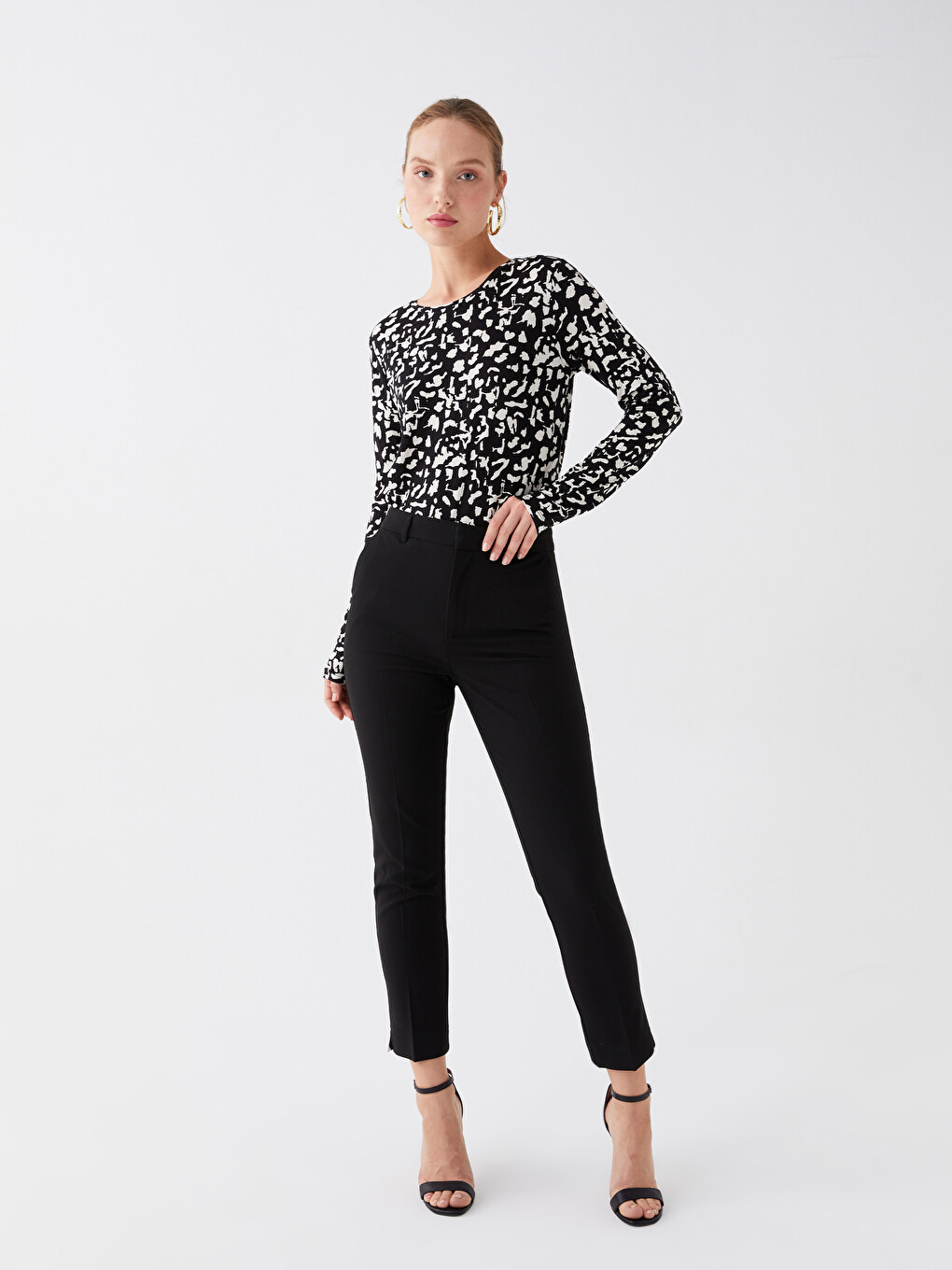 T-shirt À Manches Longues À Motifs Avec Col Rond Pour Femmes-3