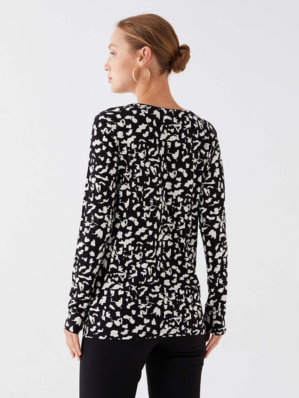 T-shirt À Manches Longues À Motifs Avec Col Rond Pour Femmes-5