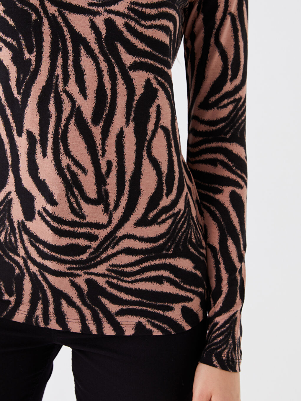 Crew Neck Patterned Long Sleeve Women's T-Shirt-3