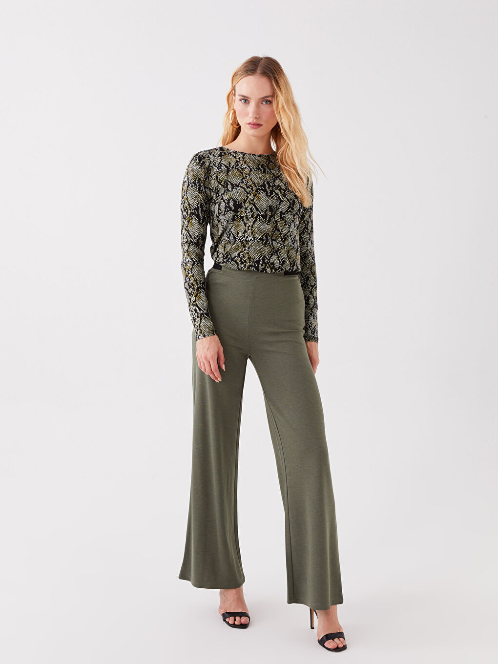 Crew Neck Patterned Long Sleeve Women's T-Shirt-2