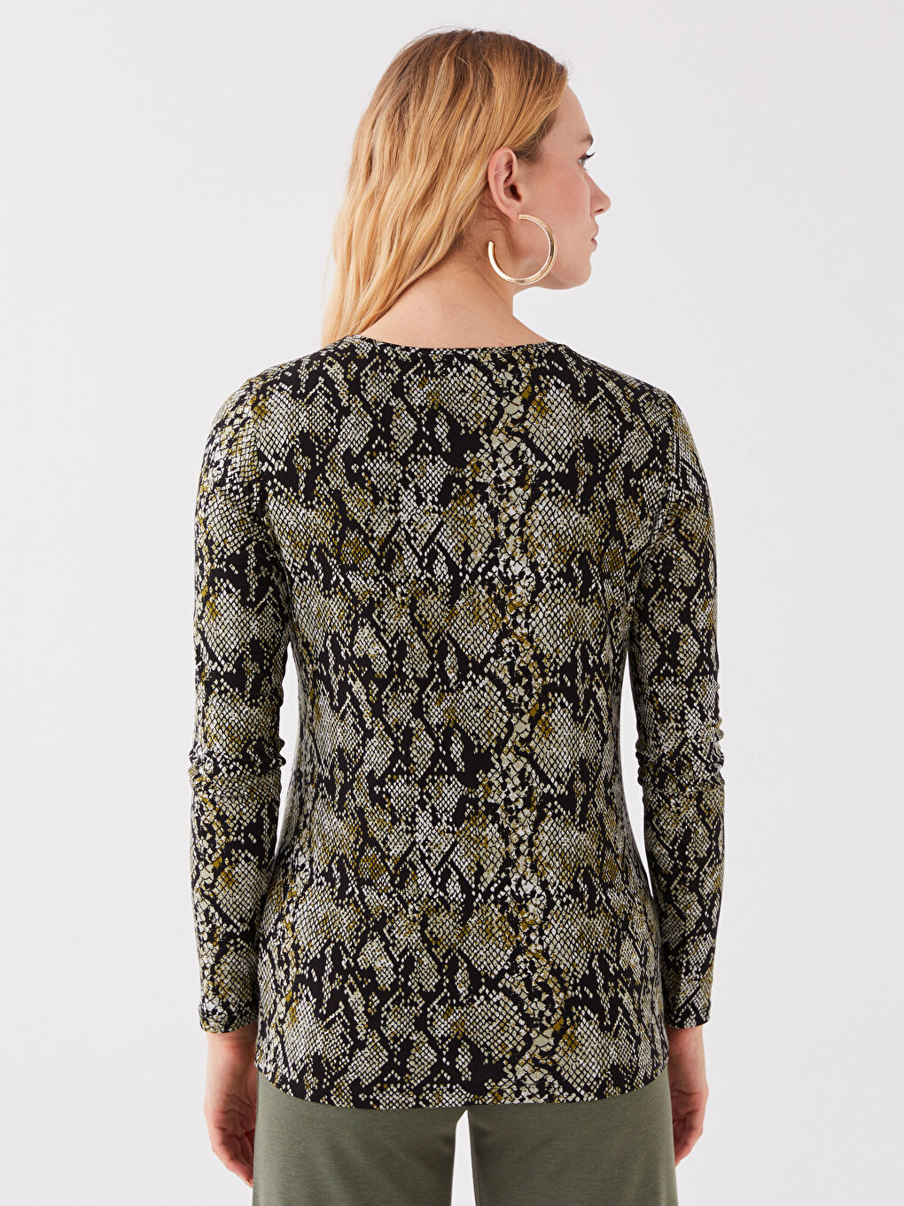 Crew Neck Patterned Long Sleeve Women's T-Shirt-4