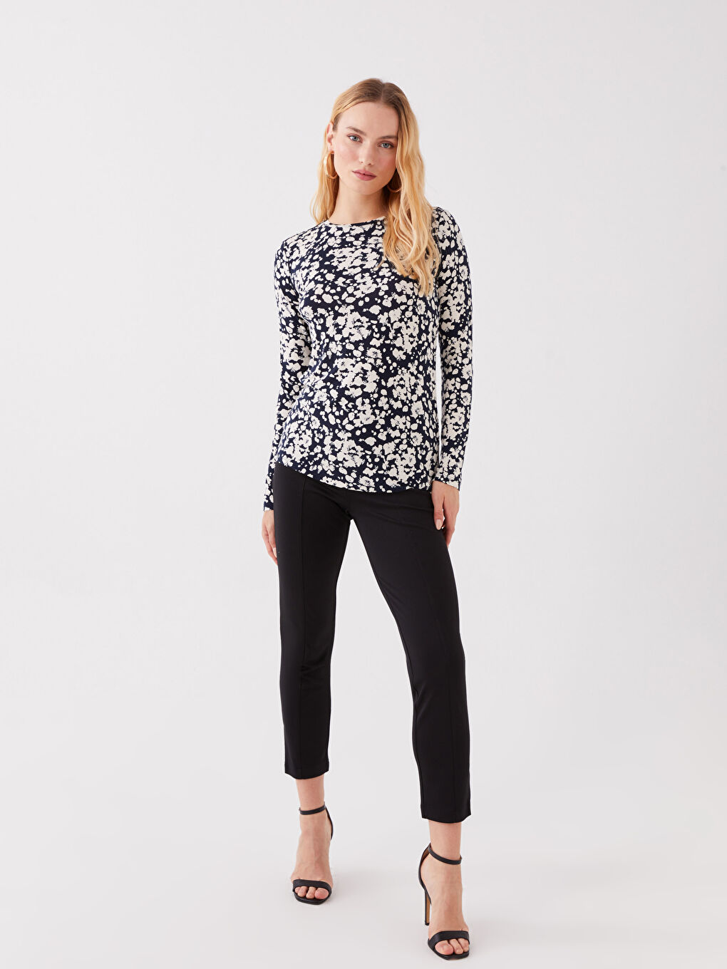 Crew Neck Patterned Long Sleeve Women's T-Shirt-2