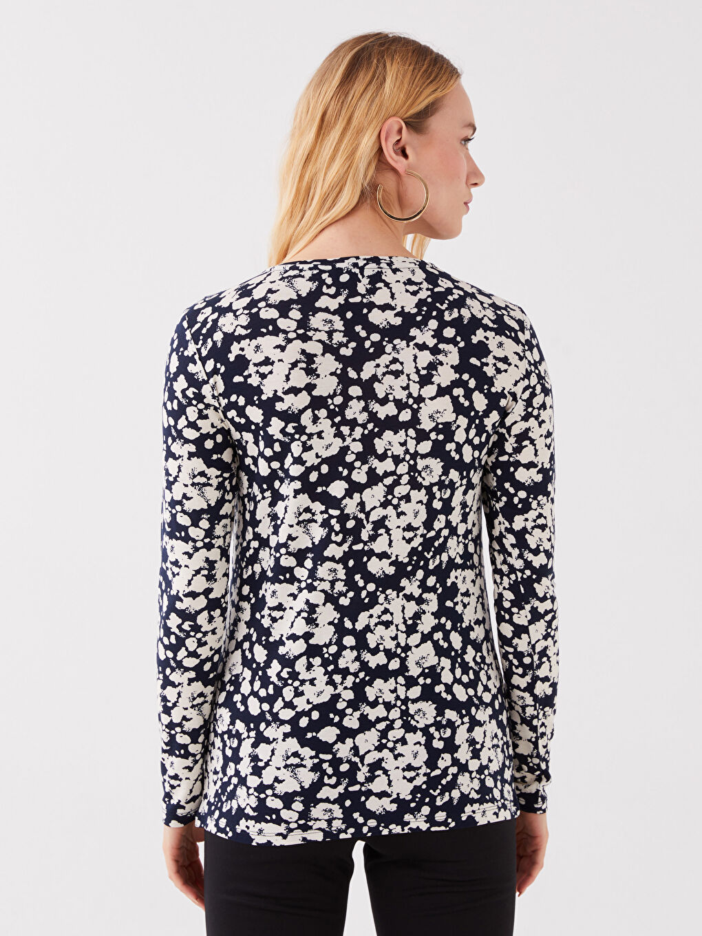 Crew Neck Patterned Long Sleeve Women's T-Shirt-4