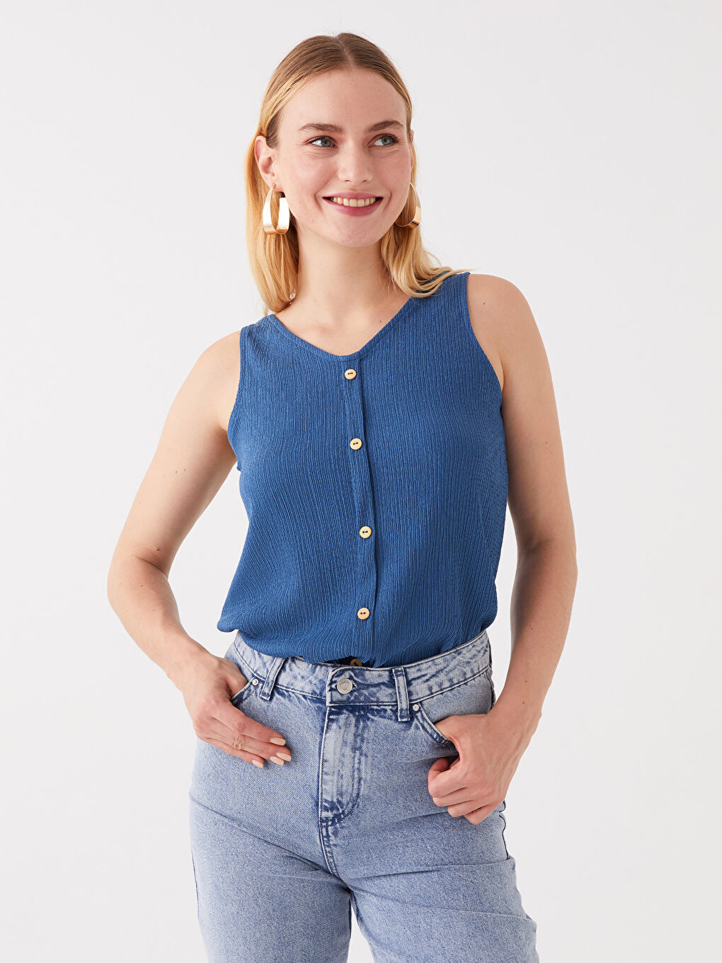 Women's V Neck Plain Blouse