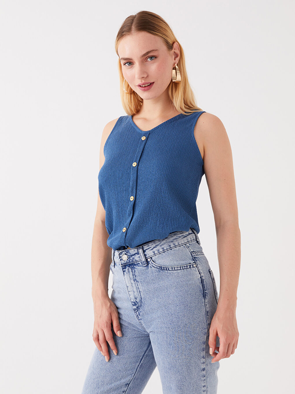 Women's V Neck Plain Blouse-1
