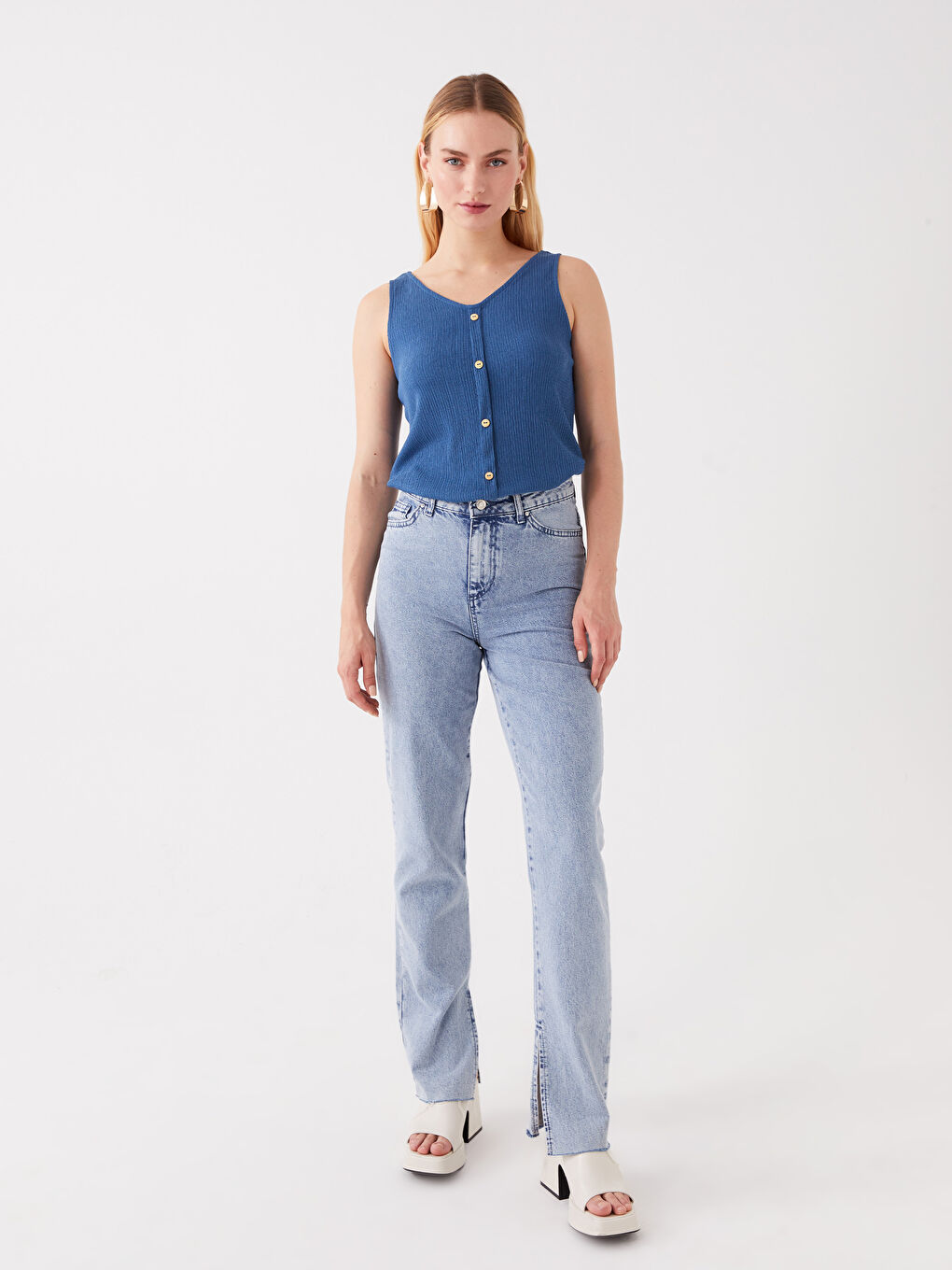 Women's V Neck Plain Blouse-2