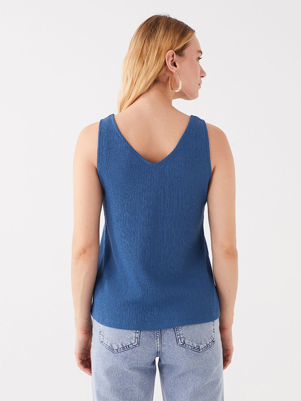 Women's V Neck Plain Blouse-4