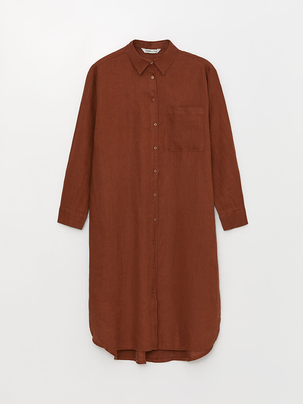 Kahverengi Oversize %100 Keten Kadın Gömlek Tunik-5