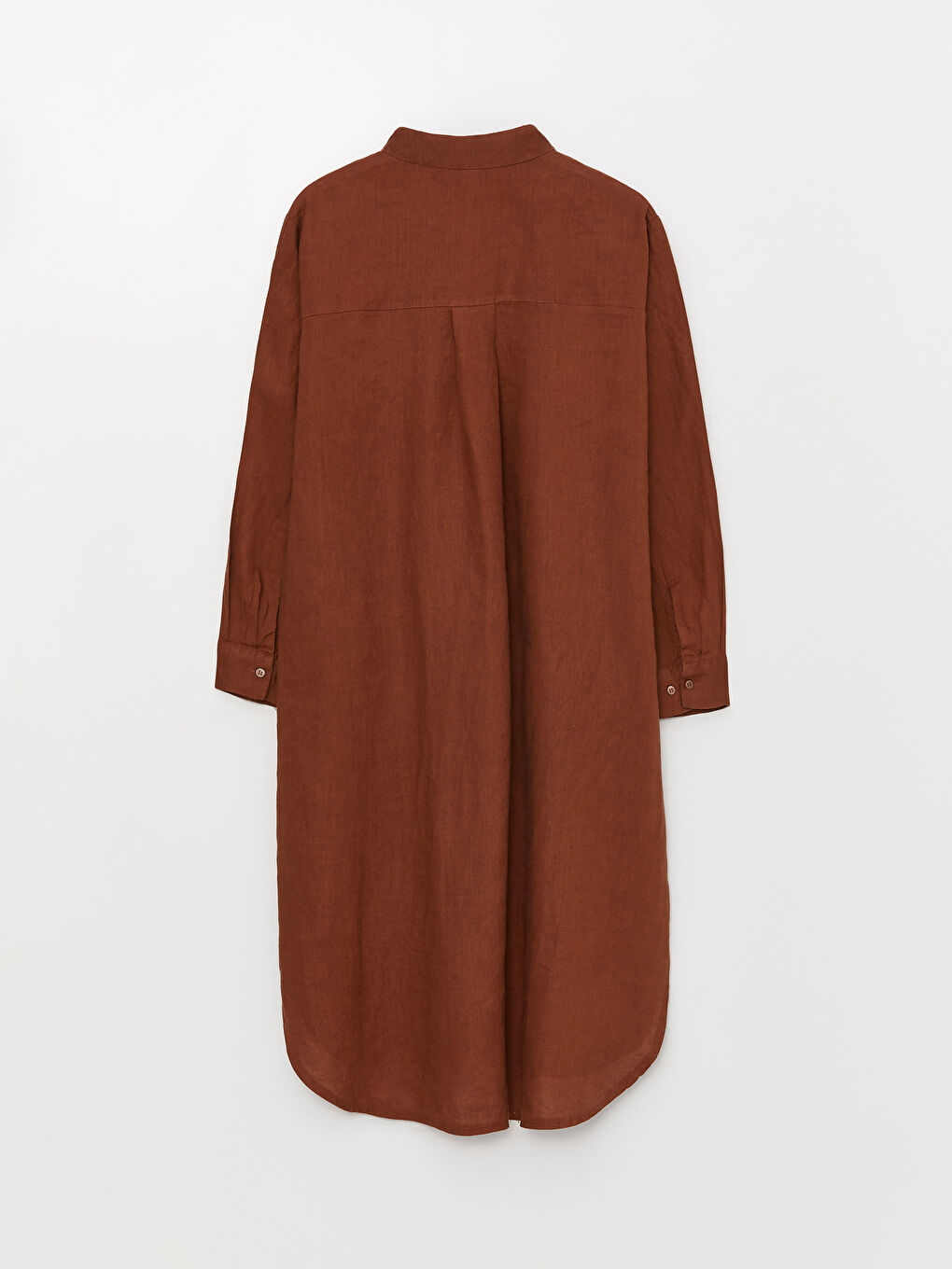 Kahverengi Oversize %100 Keten Kadın Gömlek Tunik-6