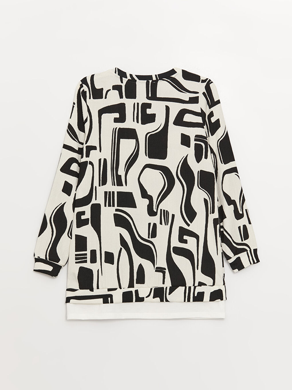 Ekru Bisiklet Yaka Desenli Uzun Kollu Kadın Tunik-6