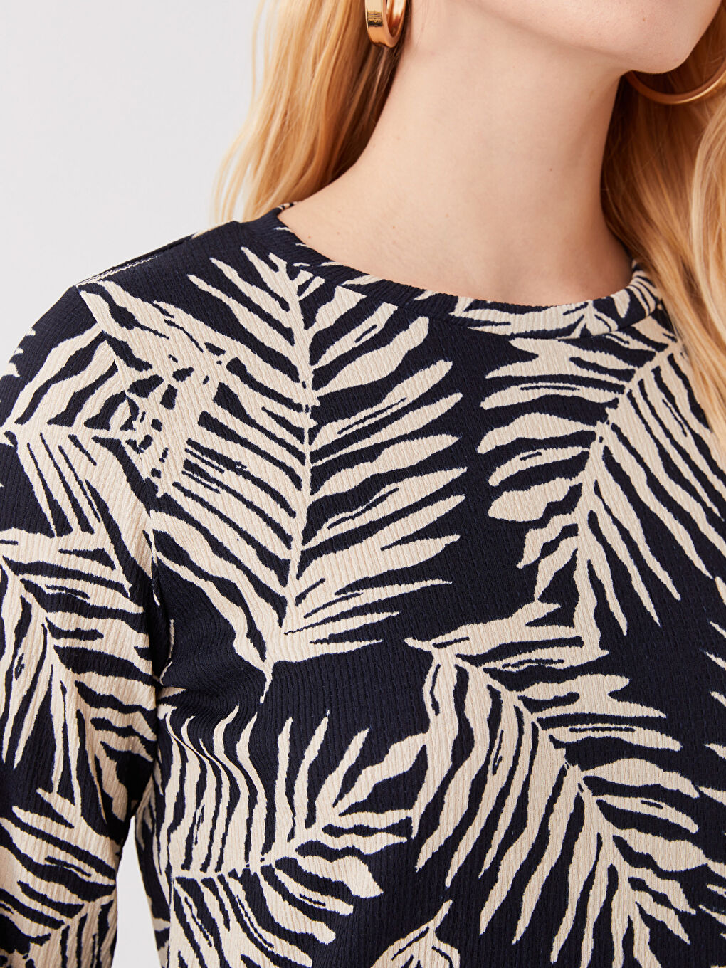 Lacivert Bisiklet Yaka Desenli Uzun Kollu Kadın Tunik-3