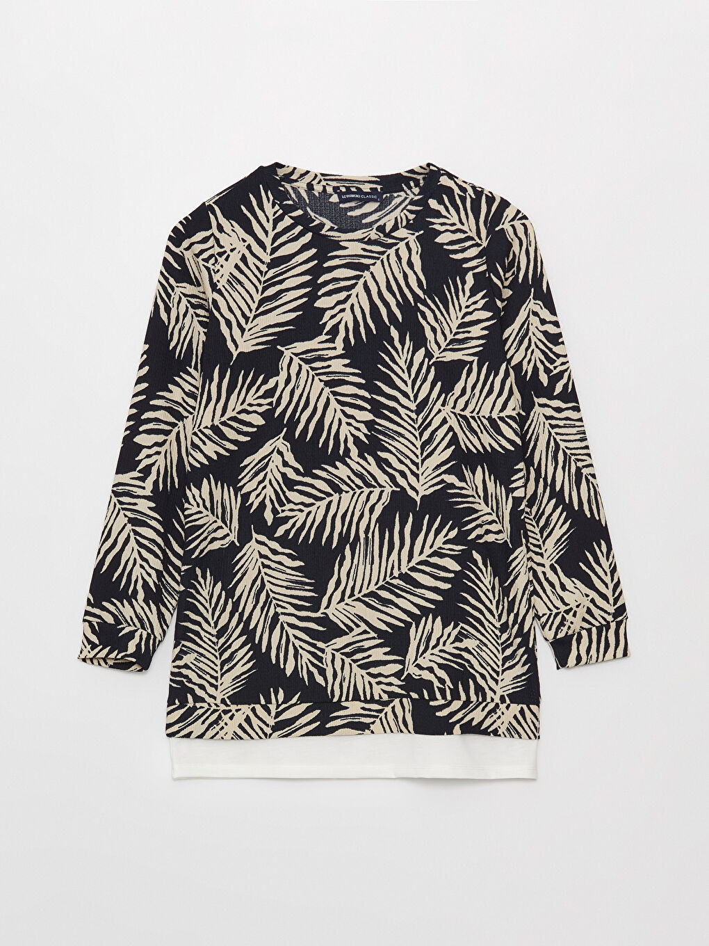 Lacivert Bisiklet Yaka Desenli Uzun Kollu Kadın Tunik-5