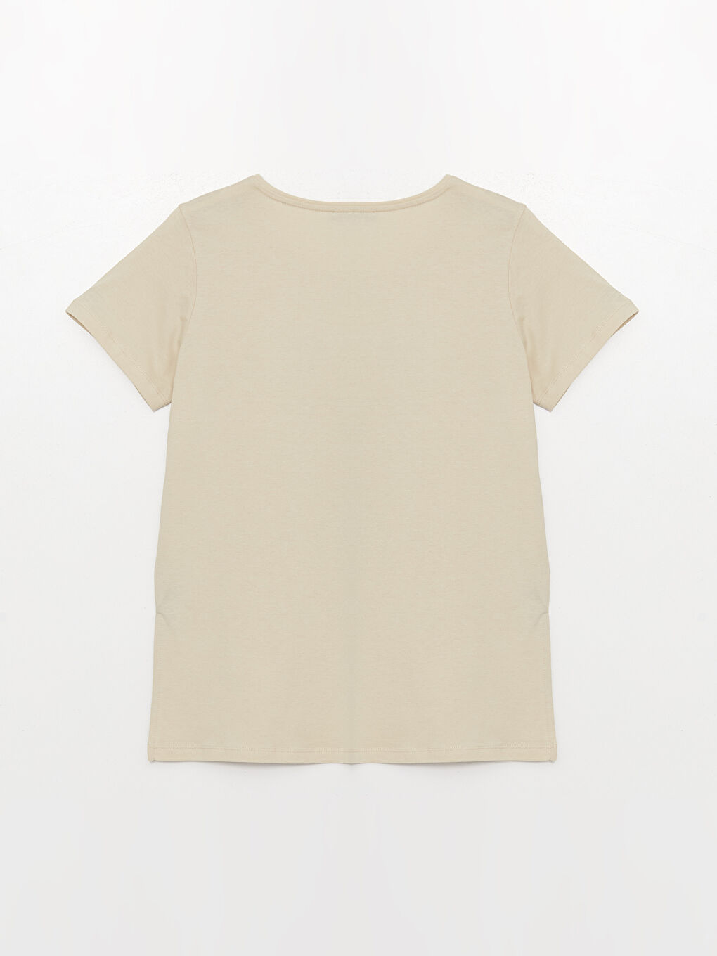 Bej Bisiklet Yaka Baskılı Kısa Kollu Kadın Tişört-5