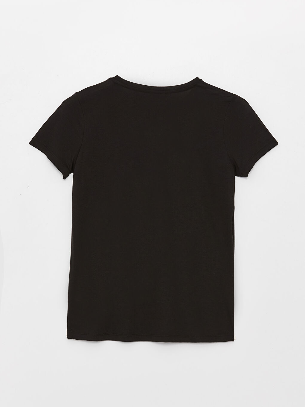 Siyah Bisiklet Yaka Baskılı Kısa Kollu Kadın Tişört-6