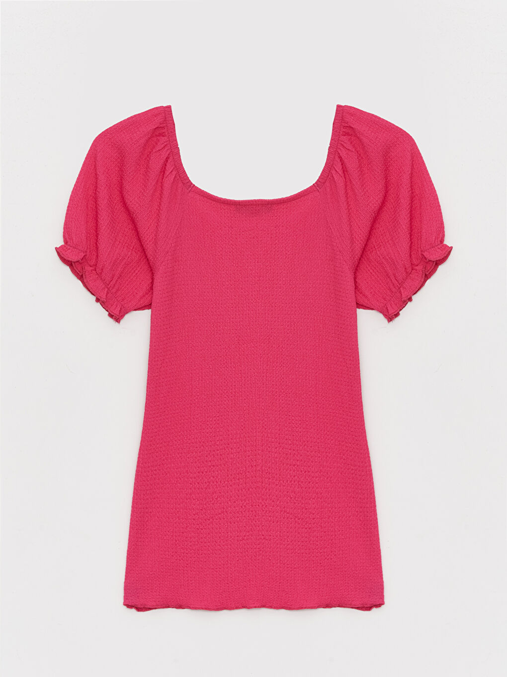 Fuşya Kayık Yaka Düz Kısa Kollu Kadın Tişört-7