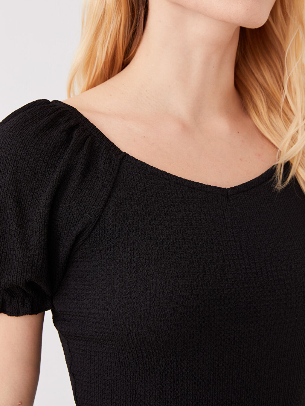 LCW Vision Slash Neck Plain Short Sleeve Women's T-Shirt -S3IE63Z8-CVL