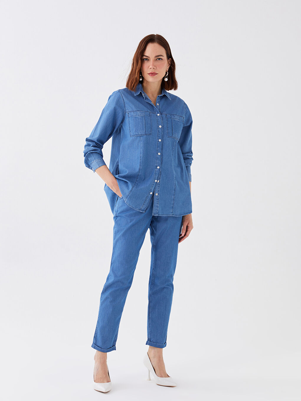 Mavi Beli Lastikli Slouchy Fit Kadın Jean Pantolon