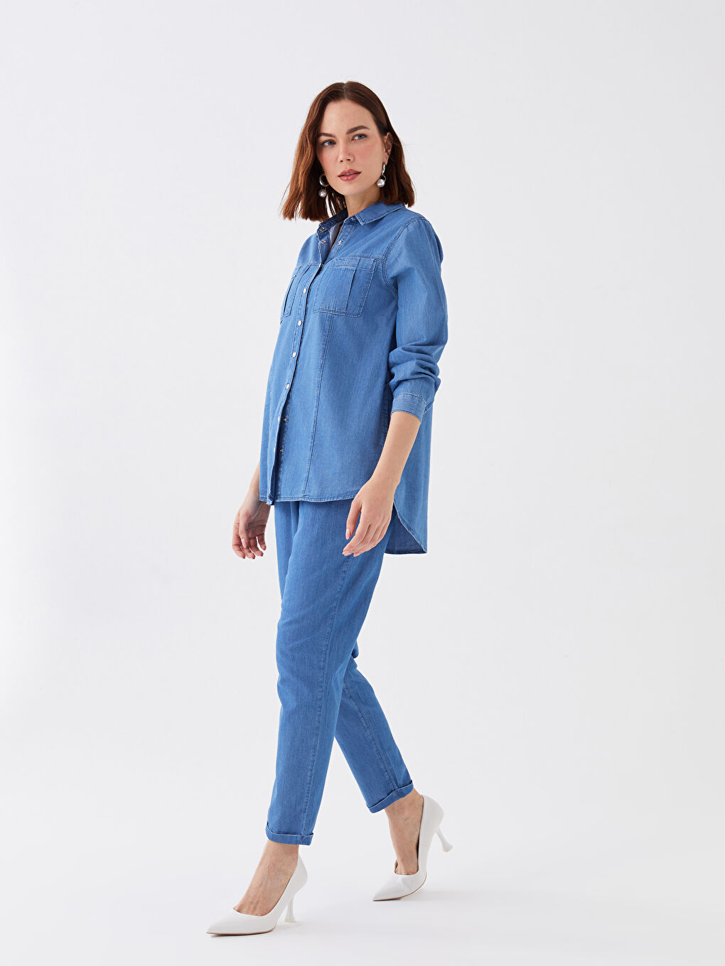 Mavi Beli Lastikli Slouchy Fit Kadın Jean Pantolon-1